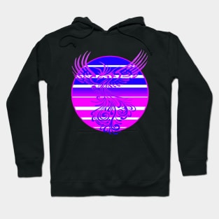 Arising Anew Phoenix and Retro Sunrise Vector Art Blue Pink Hoodie